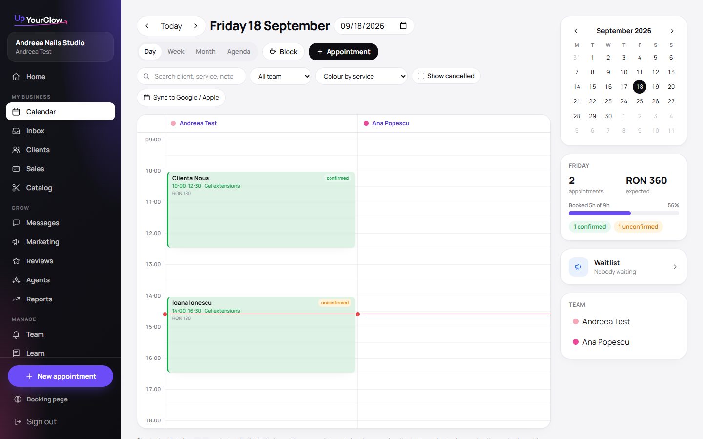 Screenshot: Day view per person