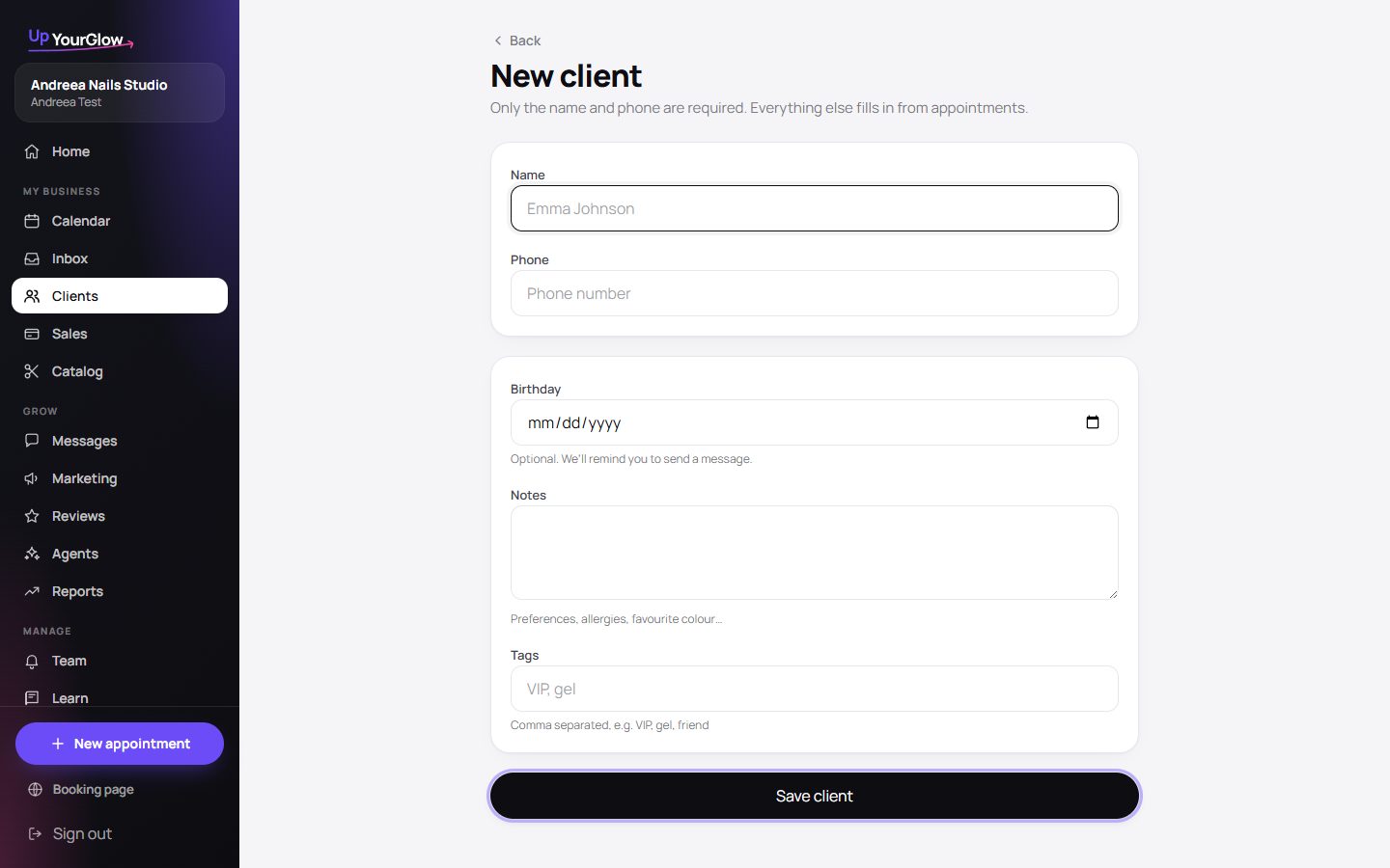 Screenshot: Add the rest as you go